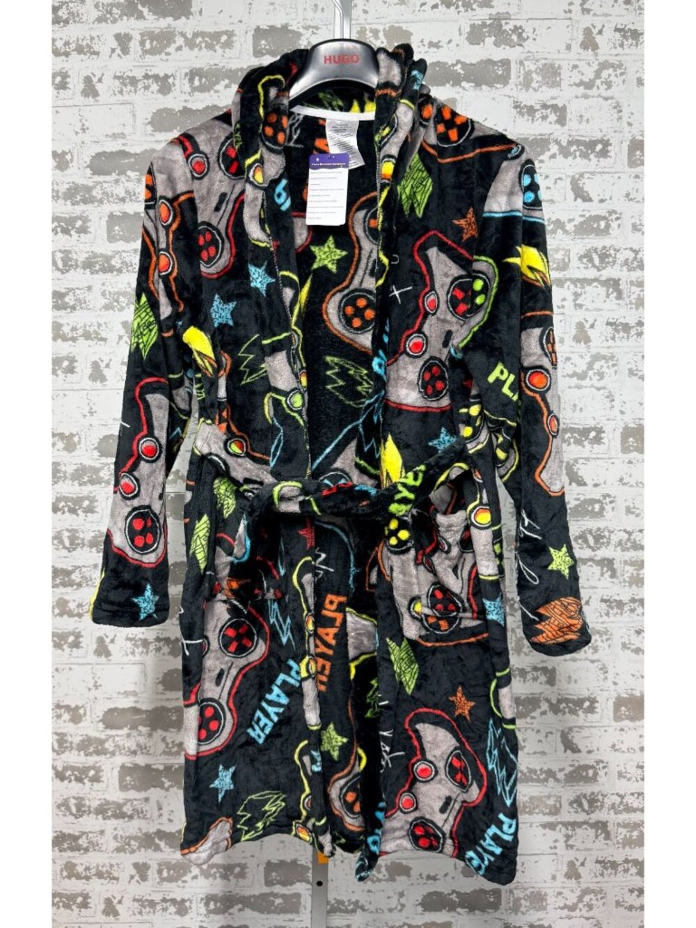 FunnyPaja Boys Fleece Hooded Robe With Gaming Controller Print Size 15-16